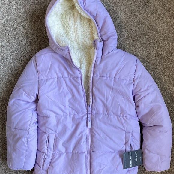 NWT Eddie Bauer Girls Down Hooded Sherpa Lined Winter Jacket - Picture 1 of 7